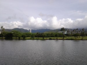 Ala Wai Canal with Ala Wai Golf Course beyond.()photo taken 10 2014)